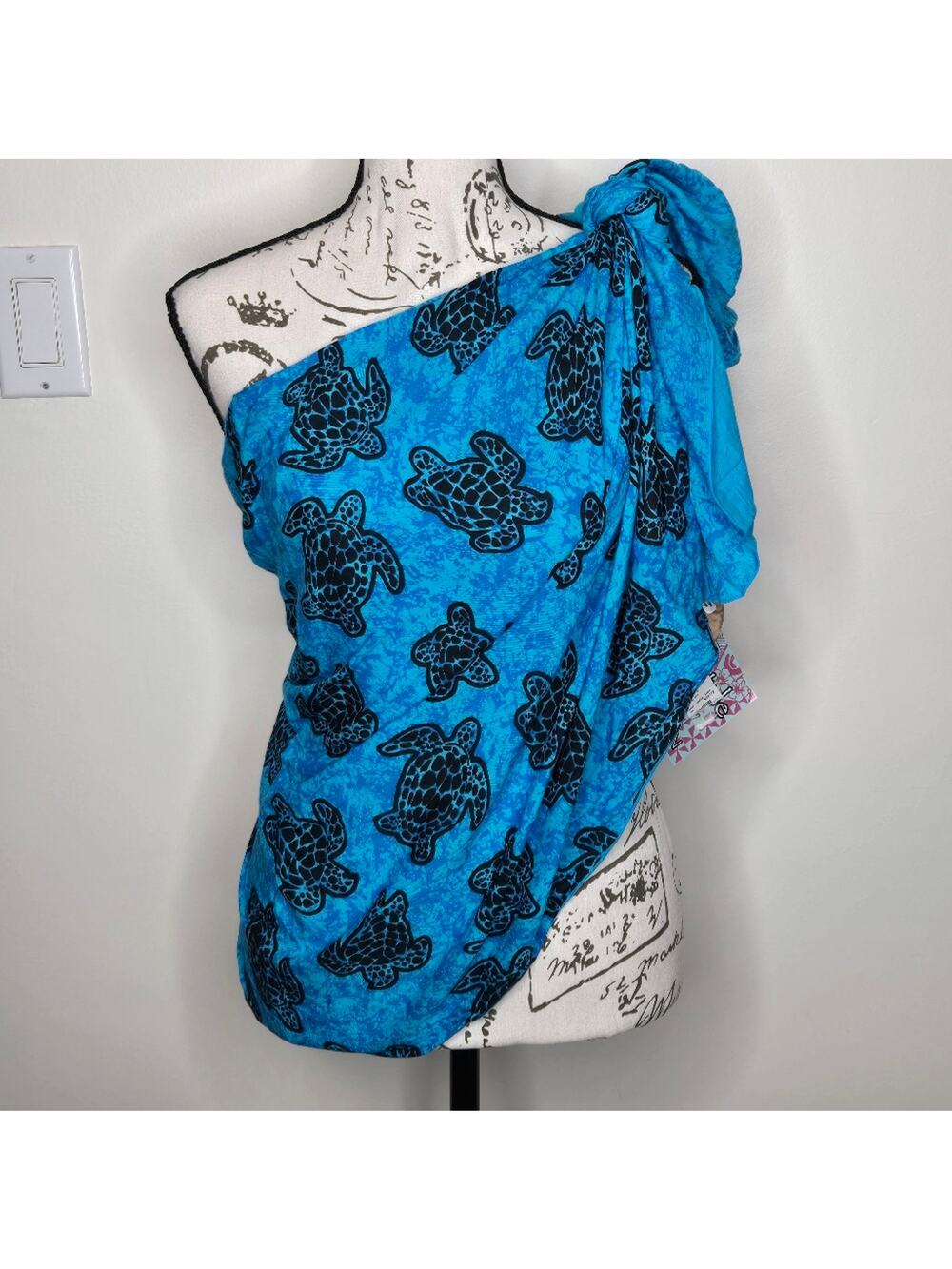 ISLAND STYLE Blue Turtle Print Women's Half Sarong Luau Dress Wrap One Size